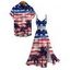 Patriotic Couple Outfit American Flag Palm Tree Print Lace Hollow Out Slit Dress and Shirt Set - multicolor A S | US 4
