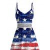 Patriotic Couple Outfit American Flag Palm Tree Print Lace Hollow Out Slit Dress and Shirt Set - multicolor A S | US 4