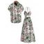 Vacation Couple Outfit Hibiscus Floral Palm Leaf Print Twisted Cut Out Slit Halter Dress and Shirt Set - Rose clair S | US 4