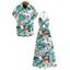 Vacation Couple Outfit Tropical Plant Floral Print Twisted Cut Out Slit Halter Dress and Shirt Set - Turquoise S | US 4