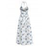 Vacation Couple Outfit Ditsy Floral Print Twisted Cut Out Slit Halter Dress and Shirt Set - Blanc S | US 4