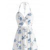 Vacation Couple Outfit Ditsy Floral Print Twisted Cut Out Slit Halter Dress and Shirt Set - Blanc S | US 4