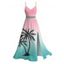 Vacation Dress for Beach Ombre Coconut Tree Print Lace Hollow Out Slit Dress - Rose XXXXXL | US 20