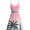 Vacation Dress for Beach Ombre Coconut Tree Print Lace Hollow Out Slit Dress - Rose XXXXXL | US 20