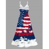 Independence Day Dress American Flag Elements Star Striped Pattern Coconut Tree Lace Hollow Out Slit Patriotic Dress - multicolor XXXXXL | US 20