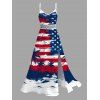 Independence Day Dress American Flag Elements Star Striped Pattern Coconut Tree Lace Hollow Out Slit Patriotic Dress - multicolor XXXXXL | US 20