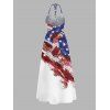Independence Day Dress American Flag Elements Star Striped Print Twisted Cut Out Slit Halter Patriotic Dress - multicolor XXXXXL | US 20