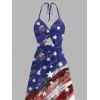 Independence Day Dress American Flag Elements Star Striped Print Twisted Cut Out Slit Halter Patriotic Dress - multicolor XXXXXL | US 20