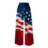 American Flag Elements Star Striped Pattern Independence Day Pants Pocket Wide Leg Belt Patriotic Pants - multicolor XXXXXL | US 20