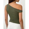 Skew Neck Tank Top Solid Color Ruched Casual Tank Top - Vert Armée XL | US 10