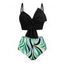 Two Piece Beach Tankini Swimsuit Twisted Bowknot Spaghetti Strap Padded Top and Colored Leaf Pattern Ruched Tummy Control Briefs Vacation Swimwear - Noir XL | US 10