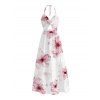 Vacation Halter Dress Watercolor Hibiscus Floral Pattern Twisted Cut Out Slit Dress - Blanc XXL | US 14