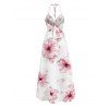 Vacation Halter Dress Watercolor Hibiscus Floral Pattern Twisted Cut Out Slit Dress - Blanc XXL | US 14