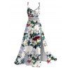 Hawaii Vacation Dress Retro Sketch Style Tropical Blossom Leaf Pattern Lace Hollow Out Slit Dress - Blanc XXXXXL | US 20