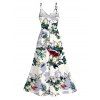 Hawaii Vacation Dress Retro Sketch Style Tropical Blossom Leaf Pattern Lace Hollow Out Slit Dress - Blanc XXXXXL | US 20
