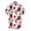 Men's Hawaii Vacation Shirt Tropical Hibiscus Floral Leaf Print Button Up Shirt - Blanc 5XL
