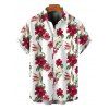 Men's Hawaii Vacation Shirt Tropical Hibiscus Floral Leaf Print Button Up Shirt - Blanc 5XL