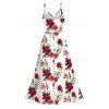 Hawaii Vacation Dress Tropical Hibiscus Floral Leaf Print Lace Hollow Out Slit Dress - Blanc XXXXXL | US 20