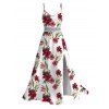 Hawaii Vacation Dress Tropical Hibiscus Floral Leaf Print Lace Hollow Out Slit Dress - Blanc XXXXXL | US 20