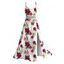 Hawaii Vacation Dress Tropical Hibiscus Floral Leaf Print Lace Hollow Out Slit Dress - Blanc XXXXXL | US 20