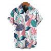 Men's Hawaii Vacation Shirt Colorblock Tropical Monstera Leaf Print Button Up Shirt - Blanc 5XL