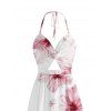 Vacation Couple Outfit Watercolor Hibiscus Floral Pattern Twisted Cut Out Slit Halter Dress and Shirt Set - Blanc S | US 4