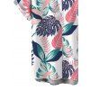 Hawaii Vacation Couple Outfit Colorblock Tropical Monstera Leaf Print Lace Hollow Out Slit Dress and Shirt Set - Blanc S | US 4
