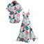 Hawaii Vacation Couple Outfit Colorblock Tropical Monstera Leaf Print Lace Hollow Out Slit Dress and Shirt Set - Blanc S | US 4