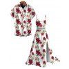 Hawaii Vacation Couple Outfit Tropical Hibiscus Floral Leaf Print Lace Hollow Out Slit Dress and Shirt Set - Blanc S | US 4