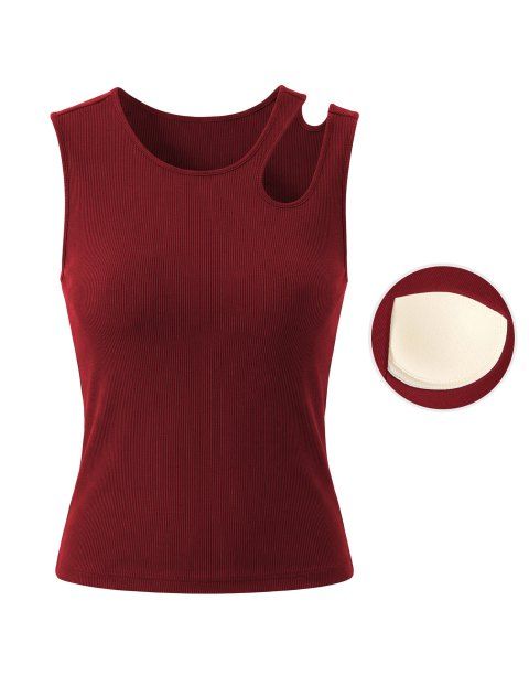 Solid Color Tank Top Cut Out Padded Cropped Tank Top
