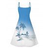 Robe de Plage Ligne A Ombré Cocotier Imprimé à Bretelle Fine sans Manches - Bleu clair XXXL | US 16