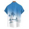 Hawaii Ombre Coconut Tree Print V Neck High Waist Spaghetti Strap Dress and Roll Up Sleeve Shirt Outfit - Bleu clair S | US 4