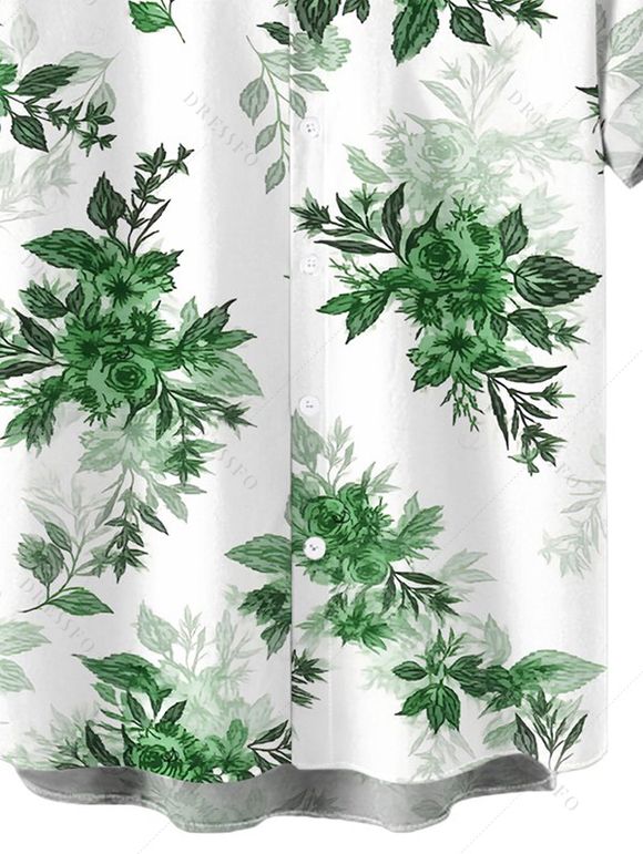 Men's Vacation Shirt Fresh Forest Floral Bouquet Pattern Button Up Shirt - Émeraude XXXXXL | US 20