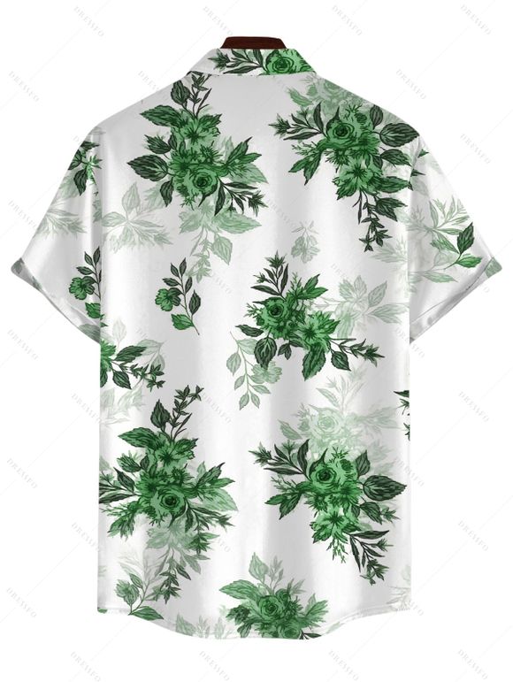 Vacation Couple Outfit Fresh Forest Floral Bouquet Pattern Twisted Cut Out Slit Halter Dress and Shirt Set - Émeraude S | US 4