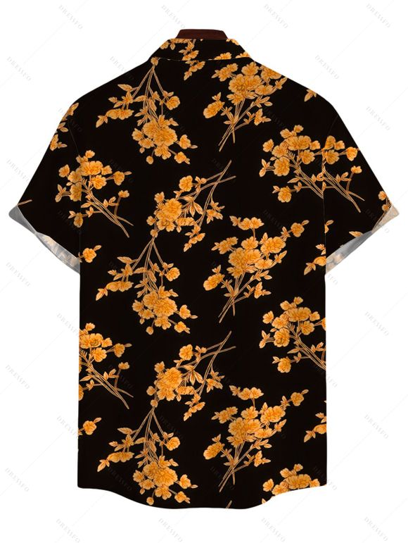 Men's Vacation Shirt Retro Botanical Cluster Floral Print Button Up Shirt - Noir 5XL