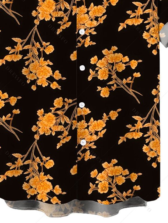 Men's Vacation Shirt Retro Botanical Cluster Floral Print Button Up Shirt - Noir 5XL