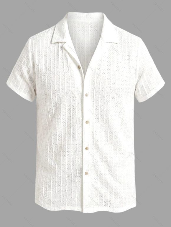 Vintage Couple Outfit Solid Color Lace Panel Scalloped Ruffle Bowknot Smocked Dress and Textured Shirt Set - Blanc S | US 4