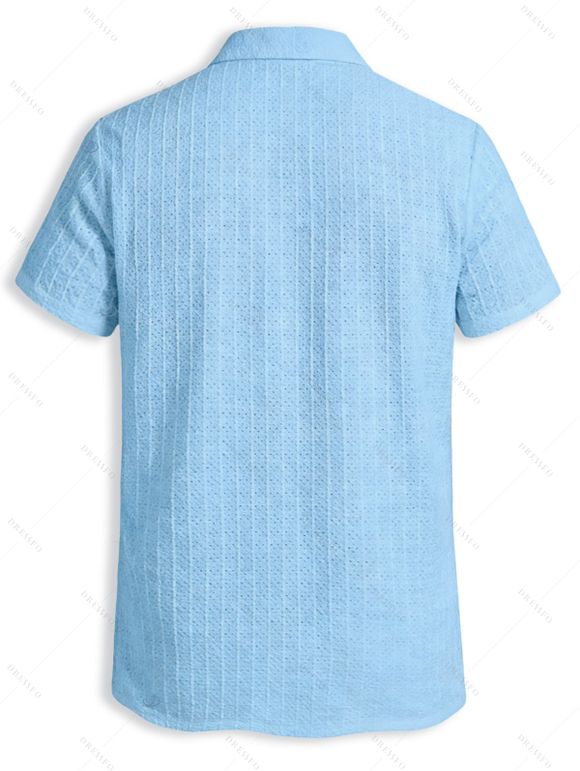 Men's Casual Shirt Textured Knitted Solid Color Button Up Shirt - Bleu clair 2XL