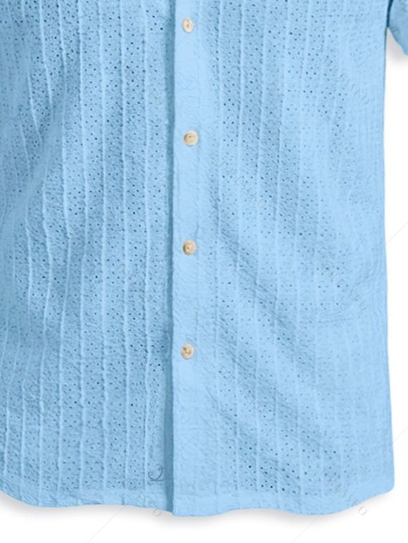 Men's Casual Shirt Textured Knitted Solid Color Button Up Shirt - Bleu clair 2XL