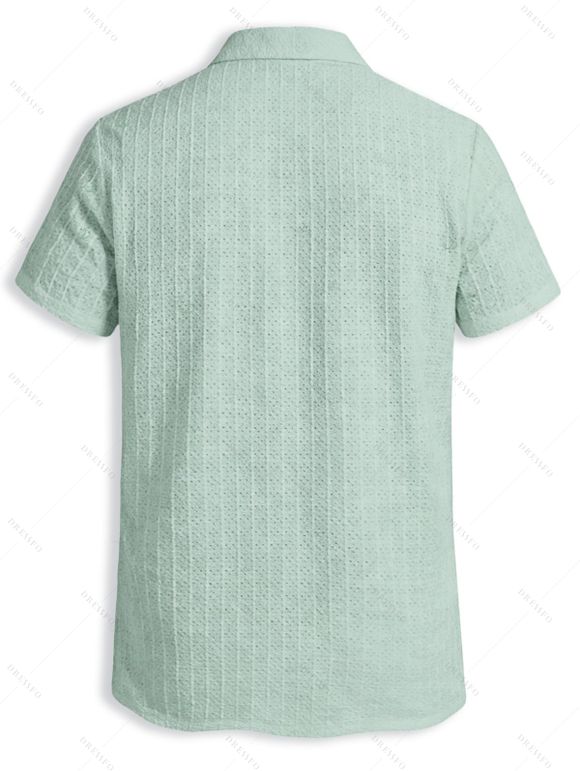 Men's Casual Shirt Textured Knitted Solid Color Button Up Shirt - Vert clair M