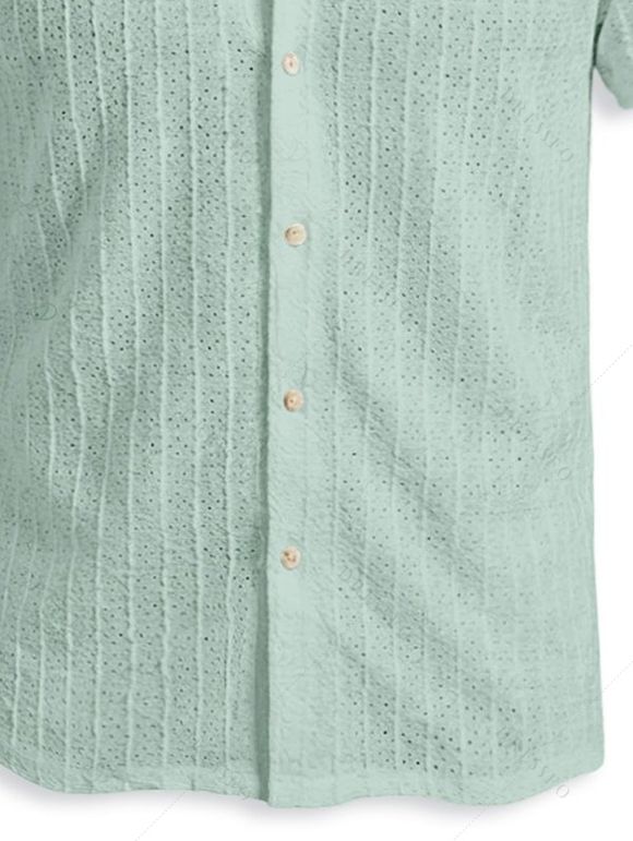 Men's Casual Shirt Textured Knitted Solid Color Button Up Shirt - Vert clair M