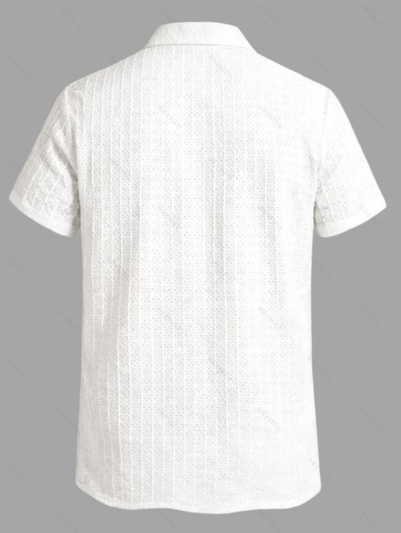 Men's Casual Shirt Textured Knitted Solid Color Button Up Shirt - Blanc 2XL