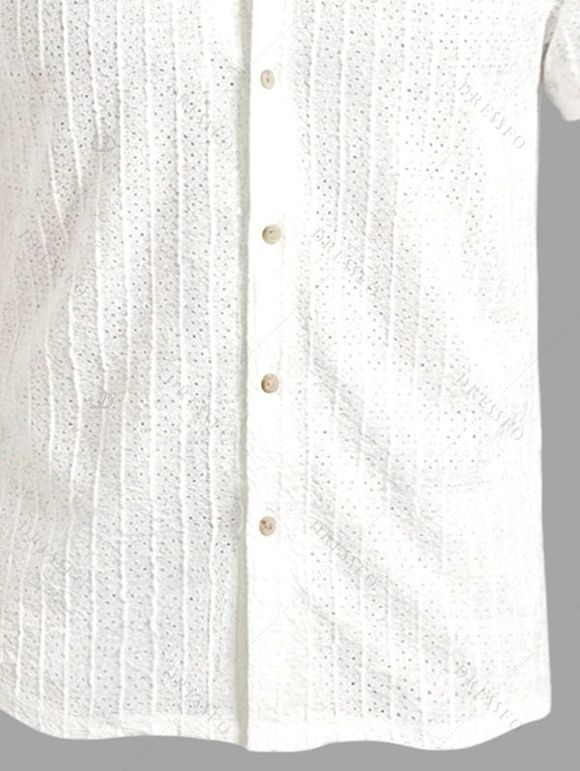 Men's Casual Shirt Textured Knitted Solid Color Button Up Shirt - Blanc 2XL