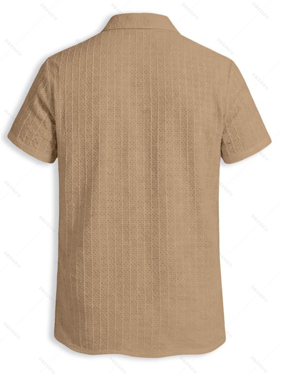 Men's Casual Shirt Textured Knitted Solid Color Button Up Shirt - café lumière S
