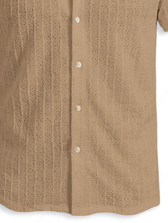 Men's Casual Shirt Textured Knitted Solid Color Button Up Shirt - café lumière S