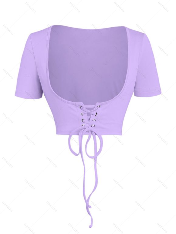 Floral Print Waisted Sleeveless Cami Dress And Solid Lace Up Short Sleeve Crop Top Set - violet lavande XXL | US 14