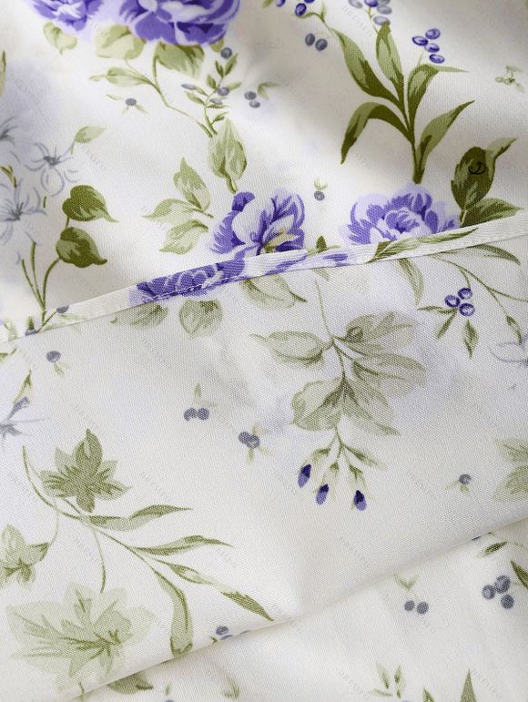 Floral Print Waisted Sleeveless Cami Dress And Solid Lace Up Short Sleeve Crop Top Set - violet lavande XXL | US 14