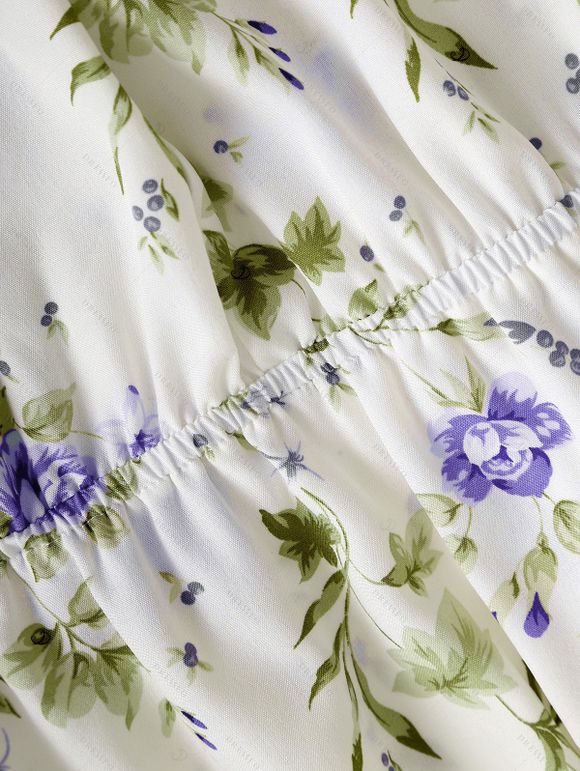 Floral Print Waisted Sleeveless Cami Dress And Solid Lace Up Short Sleeve Crop Top Set - violet lavande XXL | US 14