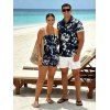 Vacation Couple Outfit Abstract Flower Leaf Print Off the Shoulder Romper and Shirt Set - Bleu profond S | US 4