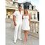 Vintage Couple Outfit Solid Color Lace Panel Scalloped Ruffle Bowknot Smocked Dress and Textured Shirt Set - Blanc S | US 4